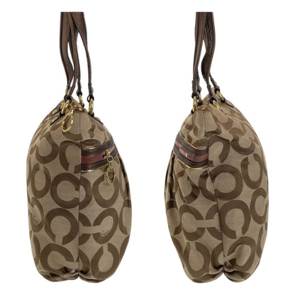 Coach Op Art Beige Purple Gold Hardware Canvas Tote Bag Shoulder