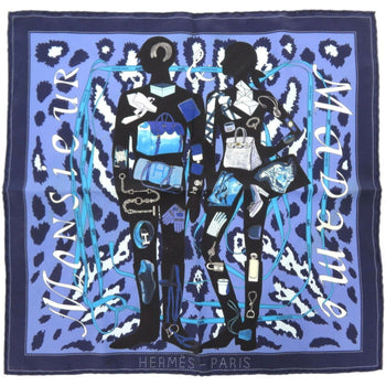 Hermes Carr 40 Monsieur Et Madame Monsieur & Madame Silk Blue Scarf Muffler 0821Hermes