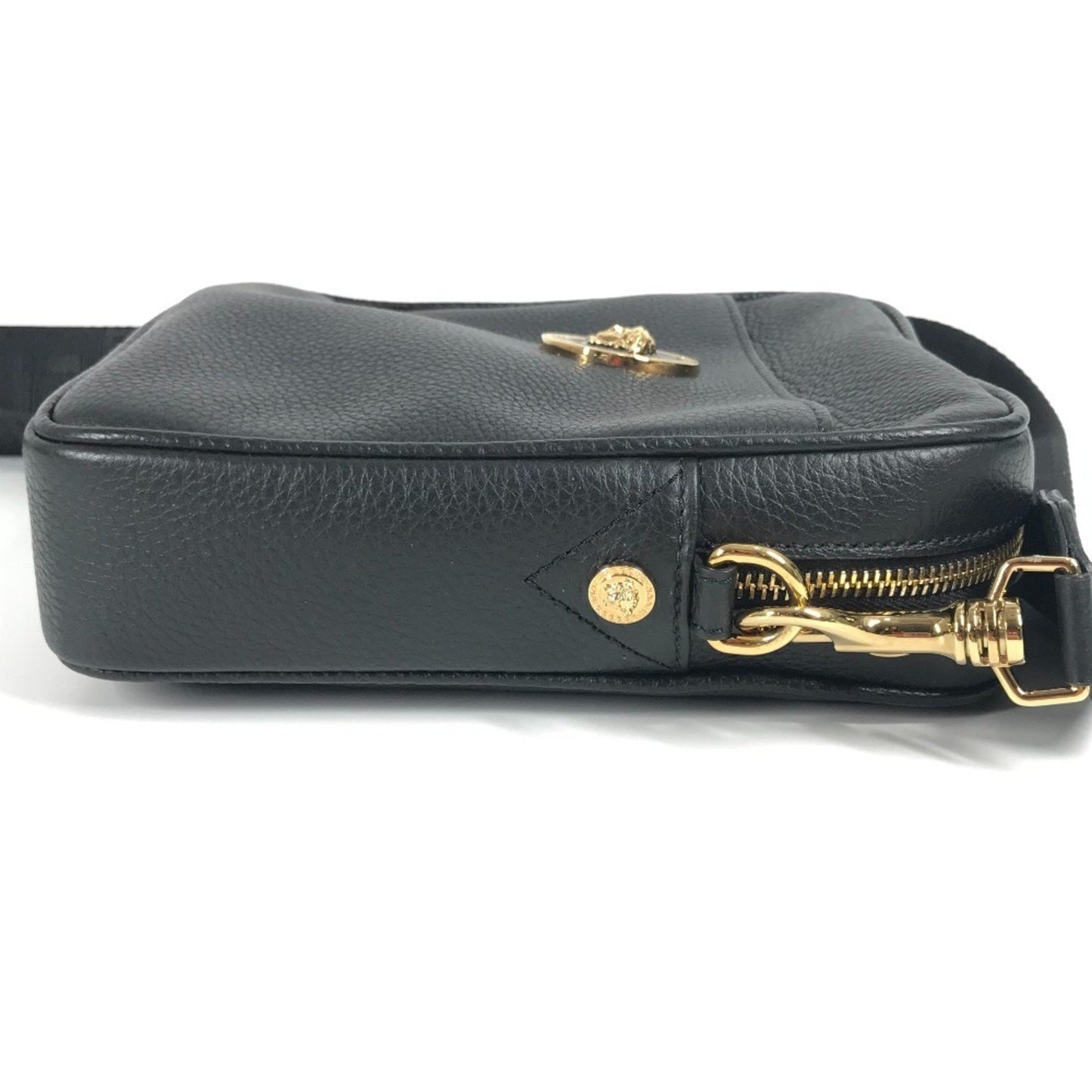 Versace Medusa Logo Pochette Shoulder Bag In Black Leather
