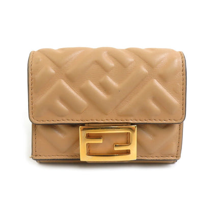 Fendi Tri-Fold Wallet Baguette Micro Leather Beige