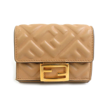 Fendi Tri-Fold Wallet Baguette Micro Leather Beige