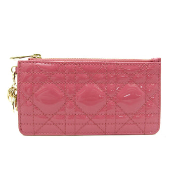 Christian Dior Lady Dior Cannage Coin Case S0478Ovrb Patent Leather Card Case Pink