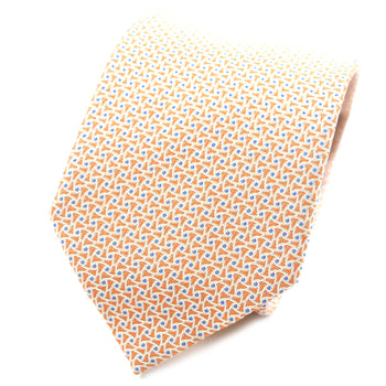 Hermes 659082T 100% Silk All-Over Print Tie In Orange And Blue