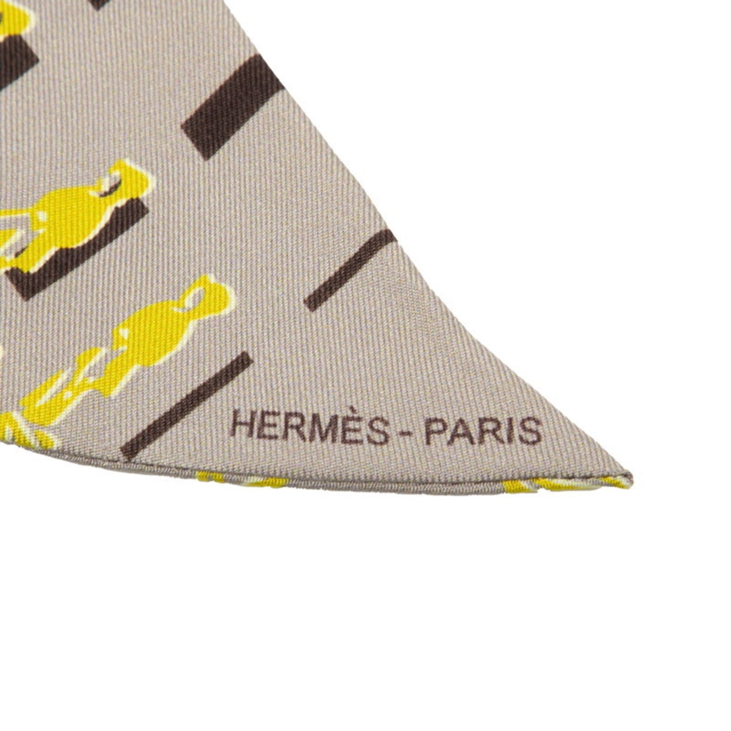 Herms Twilly Ginza 5-4-1 Store 10Th Anniversary Scarf Gray Yellow Brown Silk