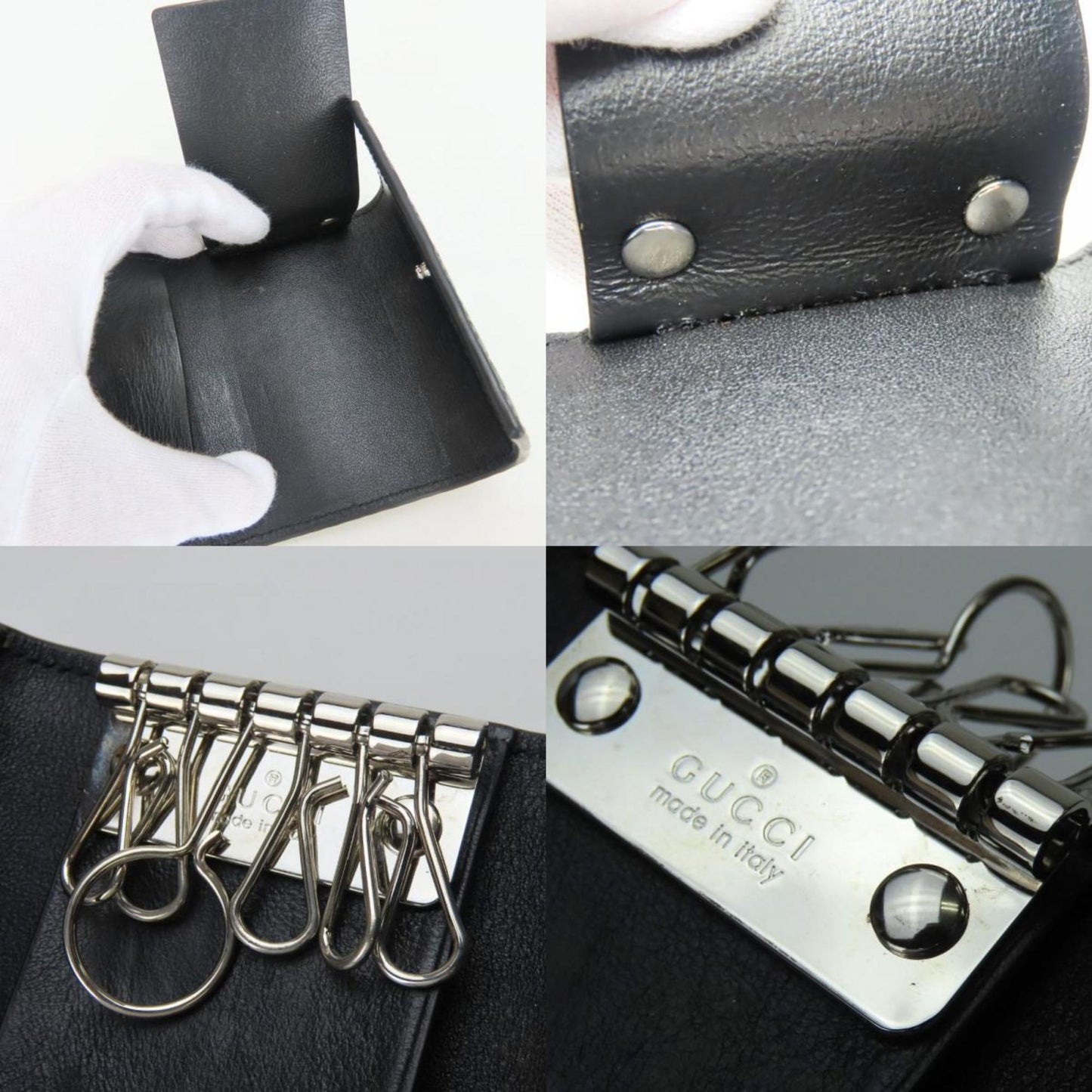 Gucci Key Case 150402 6-Ring Shimmer Leather Black Micro