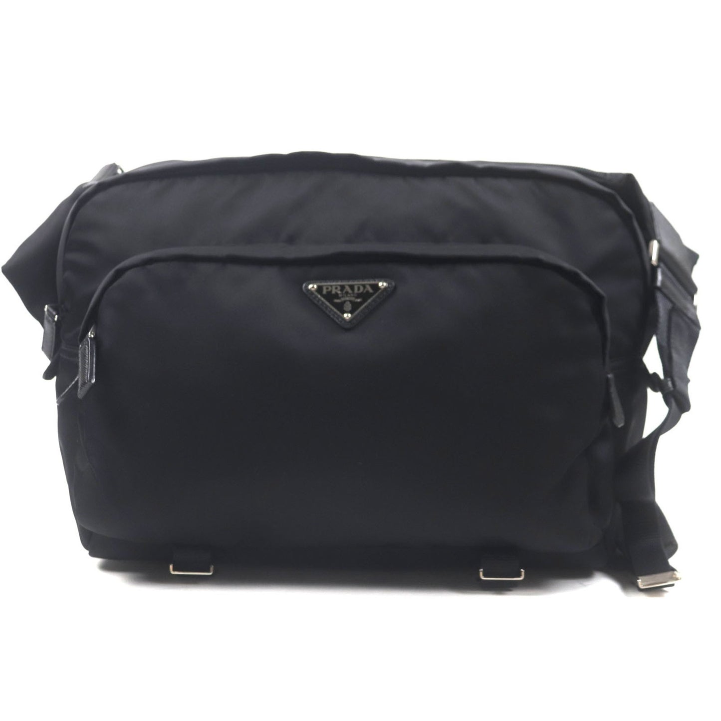 Prada Montagna Tessuto Saffiano Leather Shoulder Bag (2Vh021) With Triangle Logo And Plate