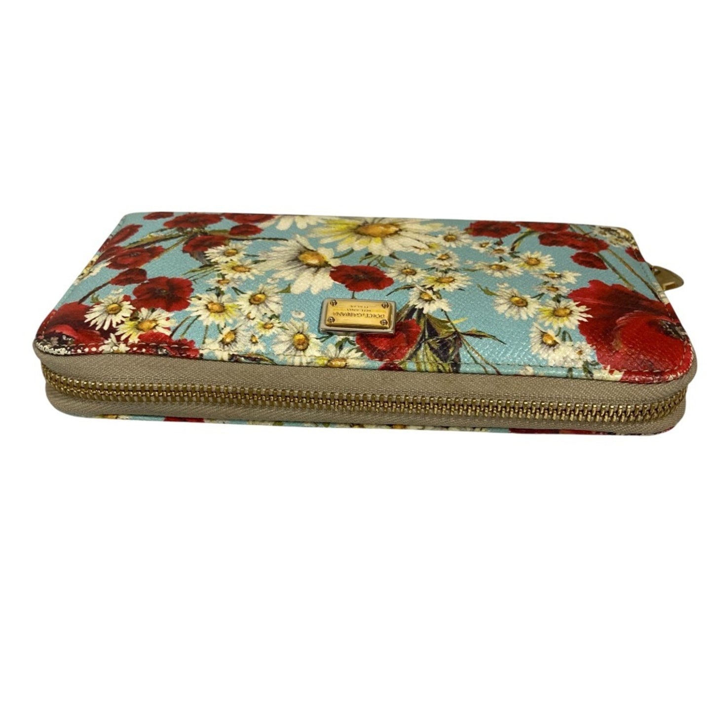 Dolce & Gabbana Floral Print Round Zip Long Wallet In Light Blue