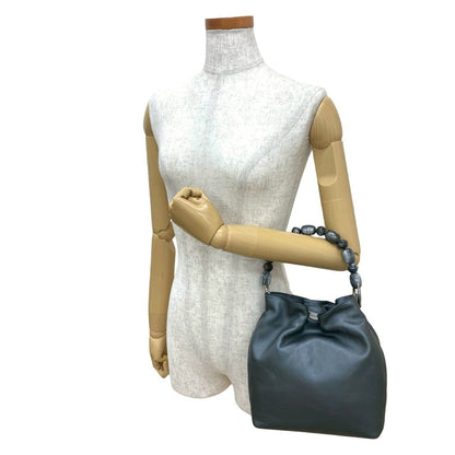 Christian Dior Maris Pearl Handle Leather Handbag Mini Tote Bag Gray 81480