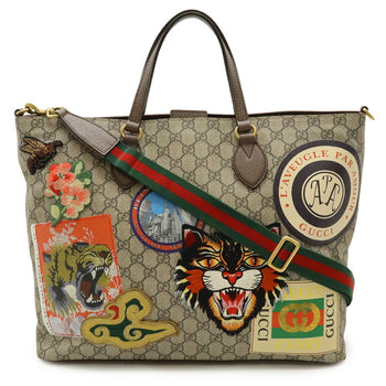 Gucci Soft Gg Supreme Courier Tote/Shoulder Bag In Leather With Appliqus Beige