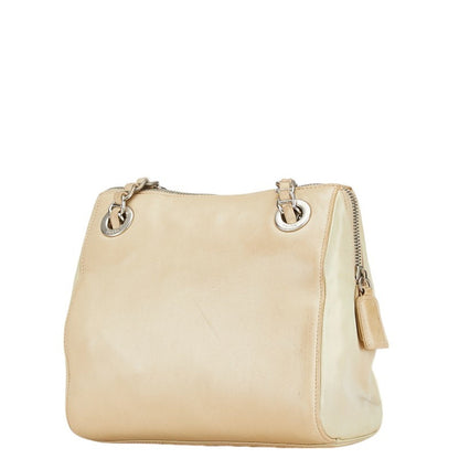 Prada Chain Shoulder Bag B4590 Beige Lino Leather Nylon