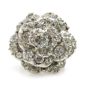 Chanel Camellia Coco Mark Metal Rhinestone Silver Ring