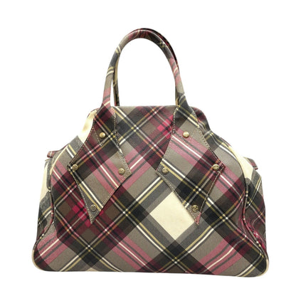 Vivienne Westwood Tartan Check Boston Bag Handbag Multicolored Red C8
