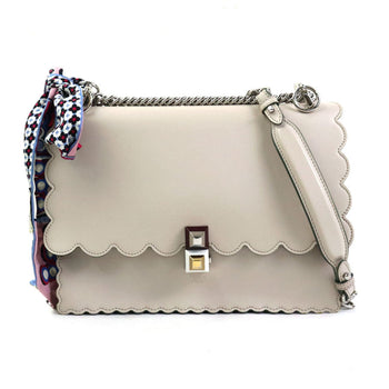 Fendi Handbag Shoulder Bag Scarf Muffler Canai Leather Silk Light Gray Silver