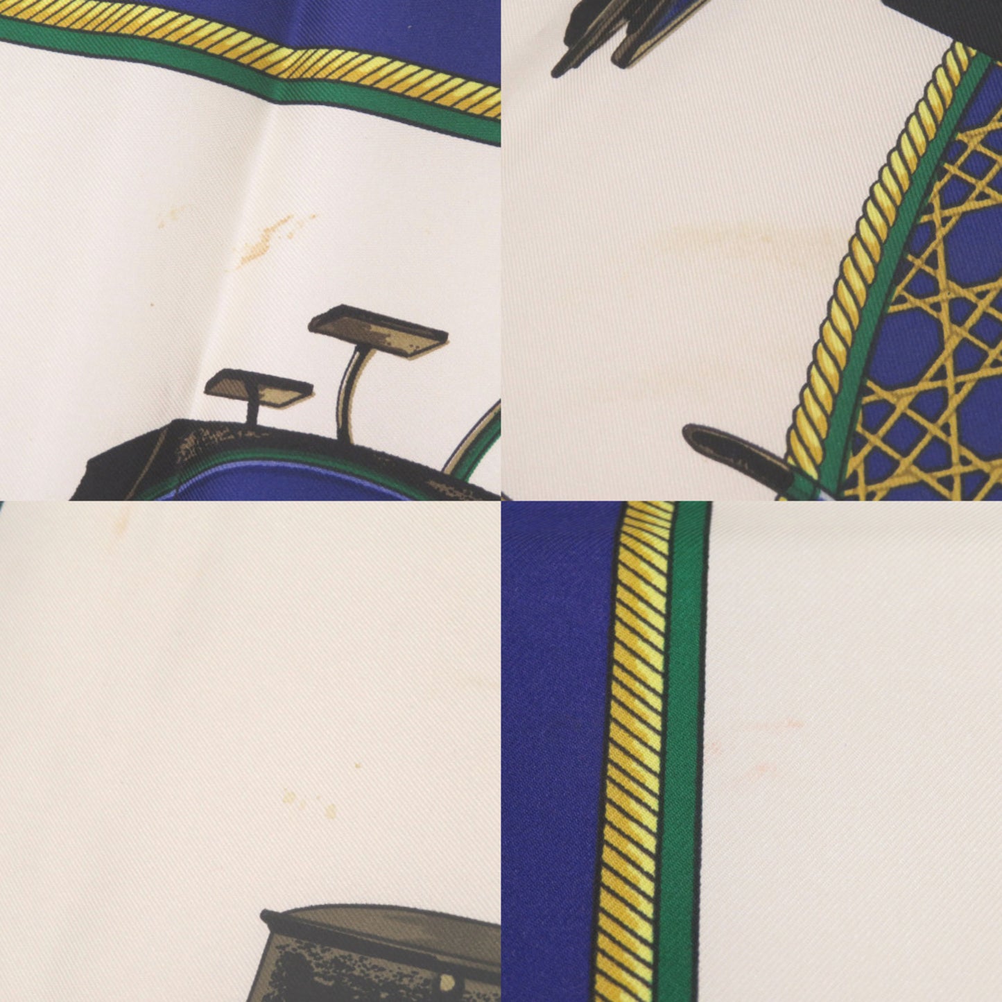 Herms Carr 90 "Les Voitures A Transformation" Folding Covered Wagon Silk Blue Scarf Muffler 0121