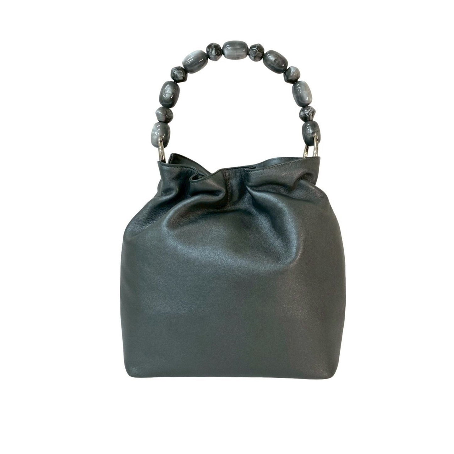 Christian Dior Maris Pearl Handle Leather Handbag Mini Tote Bag Gray 81480