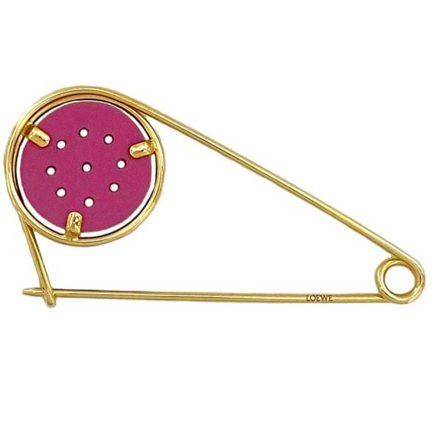 Loewe Mechano Pin Brooch Gold Purple Metal Leather