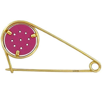 Loewe Mechano Pin Brooch Gold Purple Metal Leather