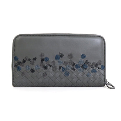 Bottega Veneta Bottegaveneta Round Zipper Long Wallet Intrecciato Leather Gray
