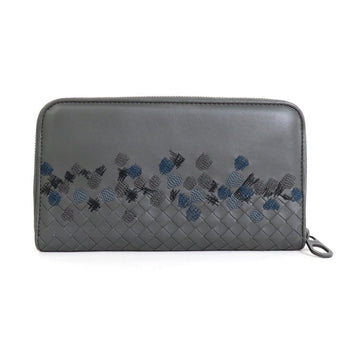 Bottega Veneta Bottegaveneta Round Zipper Long Wallet Intrecciato Leather Gray