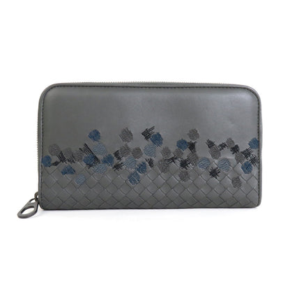 Bottega Veneta Bottegaveneta Round Zipper Long Wallet Intrecciato Leather Gray