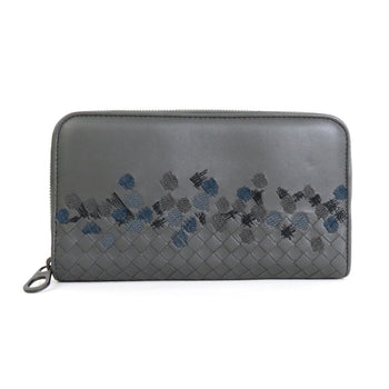 Bottega Veneta Bottegaveneta Round Zipper Long Wallet Intrecciato Leather Gray