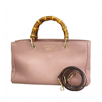 Gucci Bamboo Handbag 323660 Leather Pink Champagne 2-Way Bag