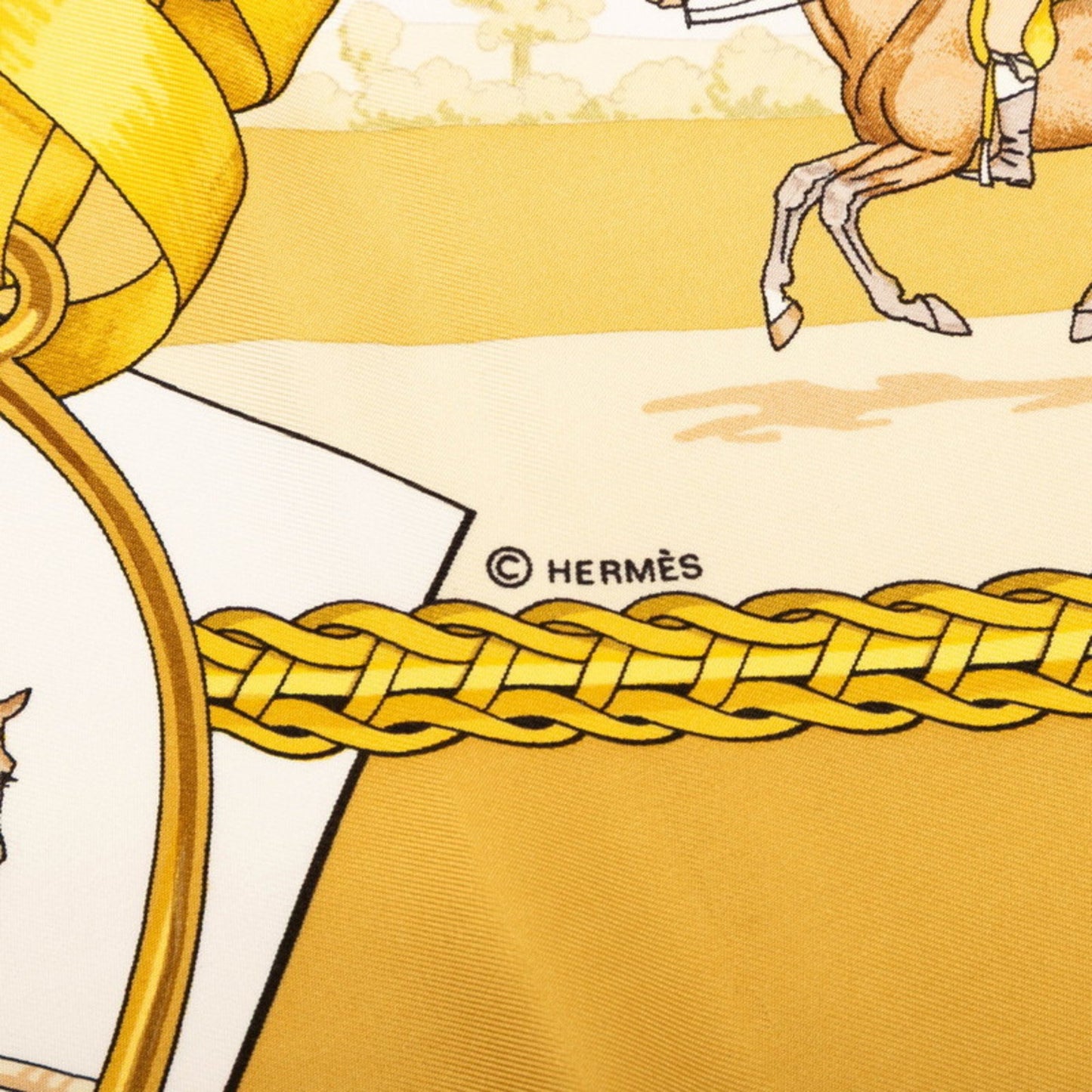 Hermes Herms Carr 90 Les Allvres Dv Cheval Horse Ribbon Scarf