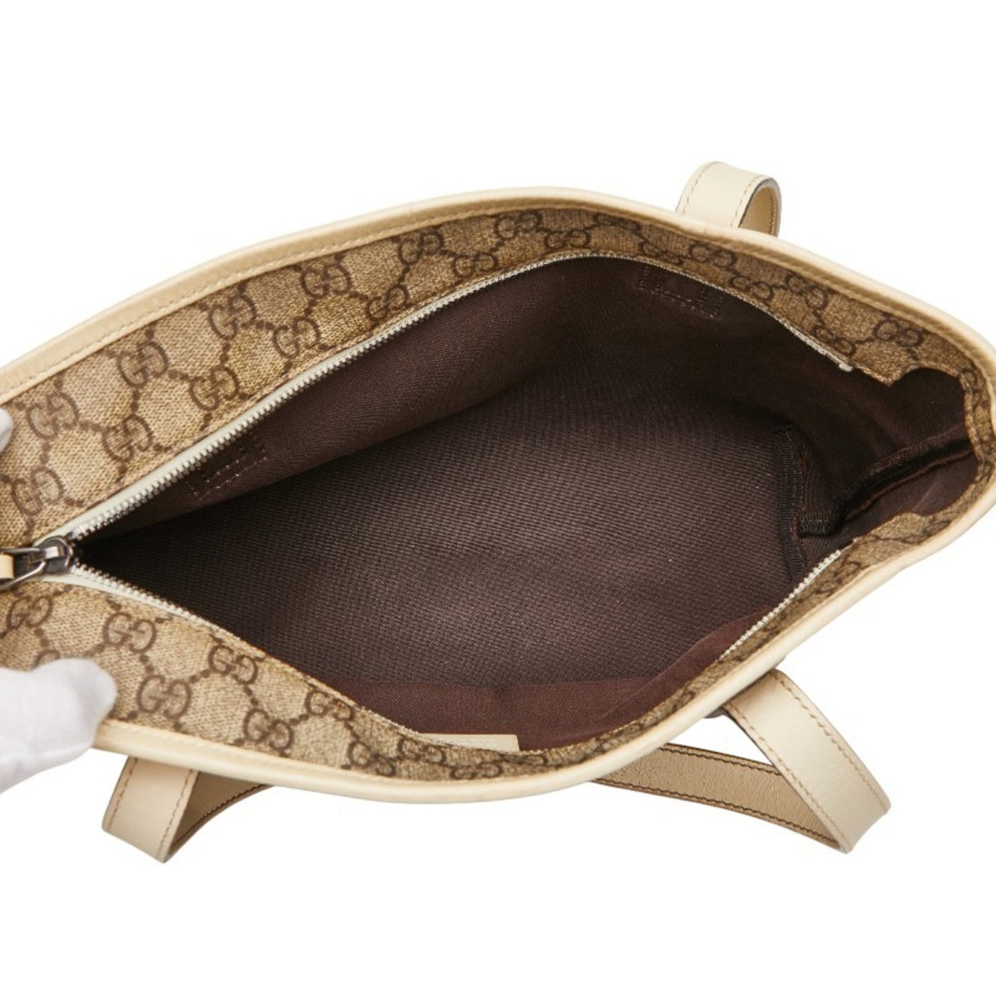 Gucci Gg Supreme Handbag Tote Bag 211138 Beige Ivory Leather