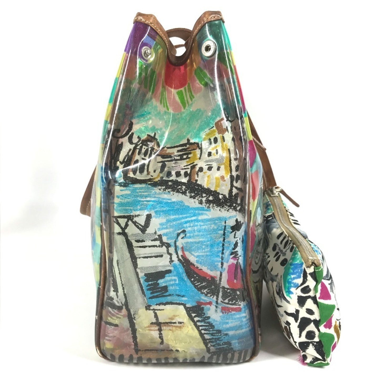Prada Br2515 Venetian Print All-Over Triangle Logo Plaque Shoulder Bag/Tote Bag In Vinyl And Leather
