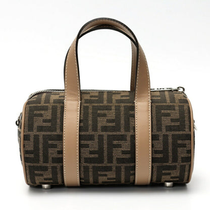 Fendi Zucca Small Boston Bag Shoulder 7Va570 Canvas Leather Brown Greige K-158807