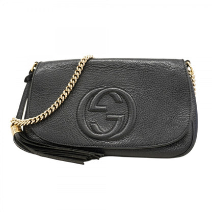 Gucci Soho Interlocking G Shoulder Bag 5363224 Leather Black Champagne
