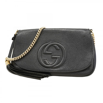 Gucci Soho Interlocking G Shoulder Bag 5363224 Leather Black Champagne