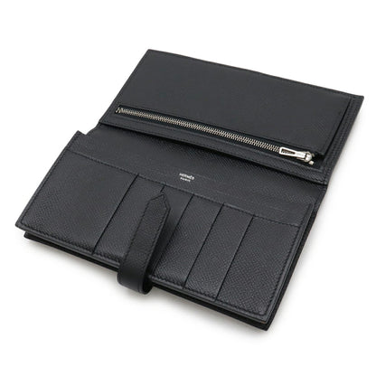 Hermes Bearn Soufflet Bi-Fold Long Wallet Veau Epsom Leather Black T Stamp