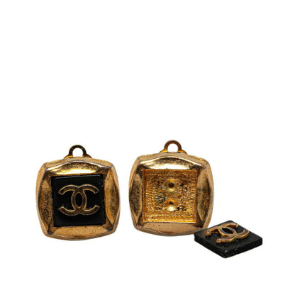 Chanel Coco Mark Earrings Gold Black Plated