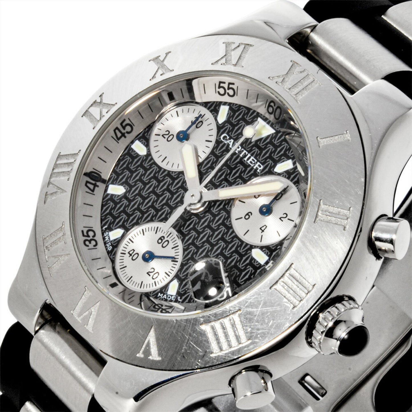 Cartier Must 21 Chronoscaph Vantianne 2424 W10125U2 Quartz Watch With Black Dial And Stainless Steel