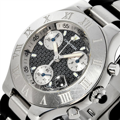 Cartier Must 21 Chronoscaph Vantianne 2424 W10125U2 Quartz Watch With Black Dial And Stainless Steel