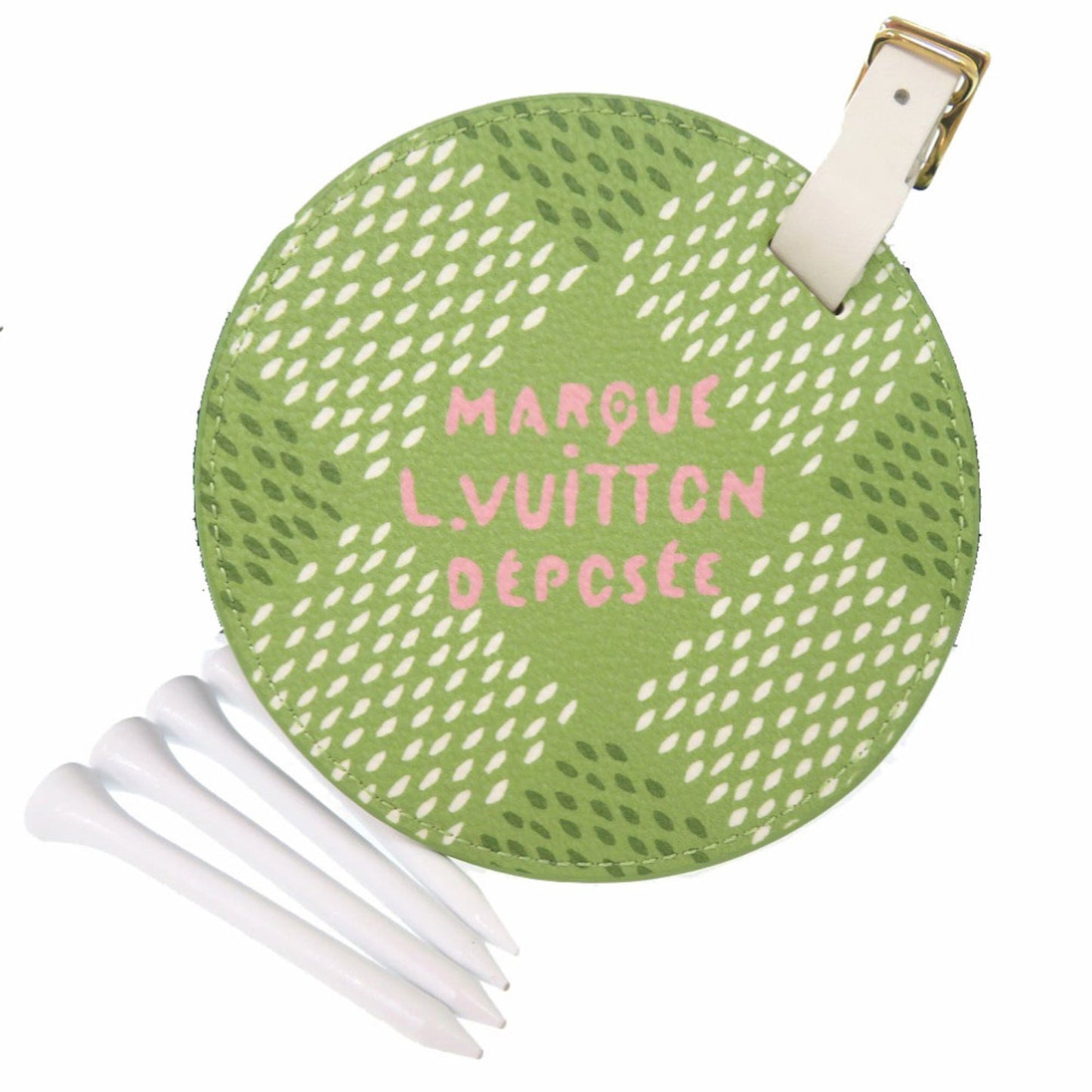 Unused Louis Vuitton Lv Bag Tag Golf Tee Damier Charm Gi1063 Canvas Leather Green 0499 Louis Vuitton