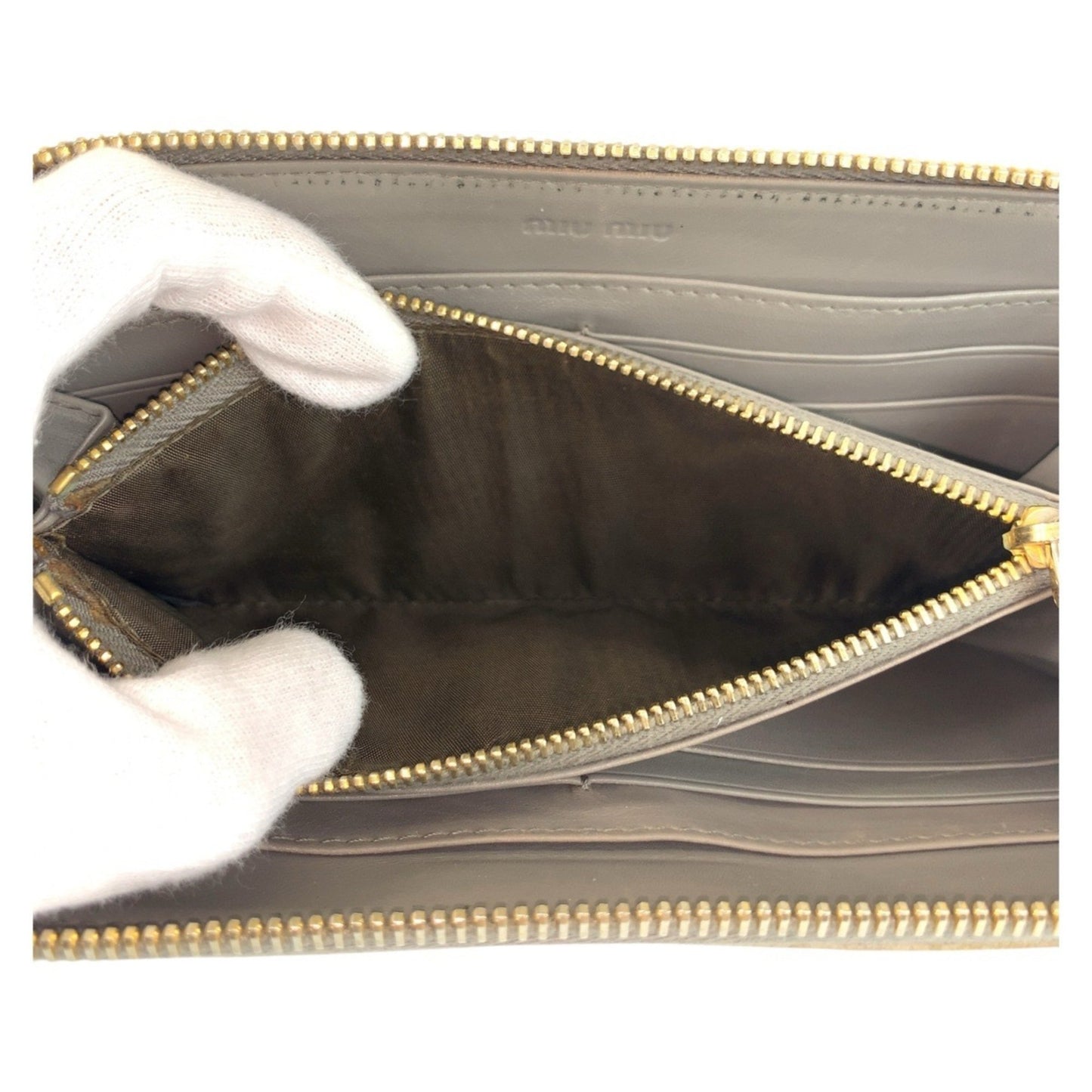 Miumiu Miu Embossed Gray Leather Long Wallet