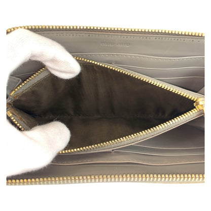 Miumiu Miu Embossed Gray Leather Long Wallet