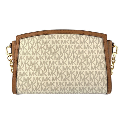 Michael Kors Mk Signature White Brown Gold Hardware Leather 00278 Shoulder Bag Pochette