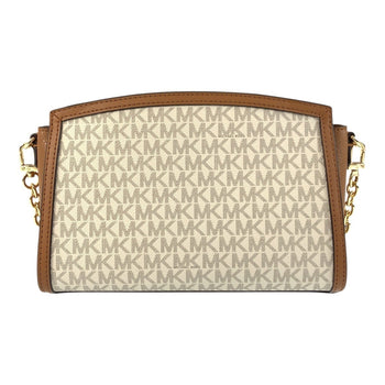 Michael Kors Mk Signature White Brown Gold Hardware Leather 00278 Shoulder Bag Pochette