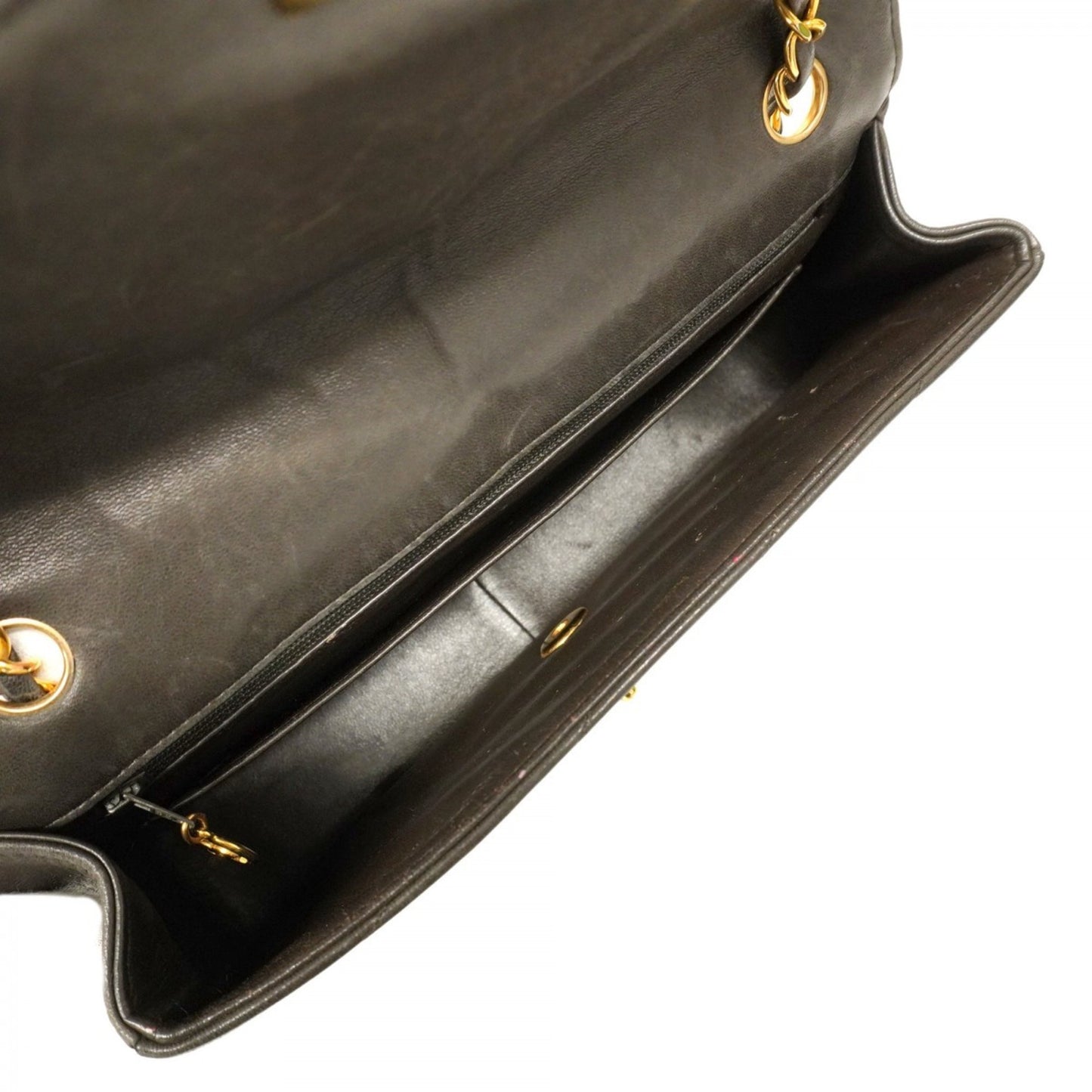 Chanel Shoulder Bag W Chain Chevron Lambskin Black