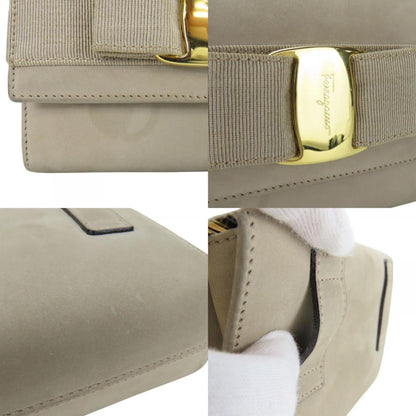 Salvatore Ferragamo Shoulder Bag Aq213202 Vara Ribbon Chain Mini Pochette Suede Greige Waist Pouch