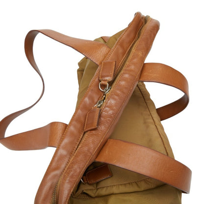 Prada Triangle Logo Plate Handbag Beige Brown Nylon Leather