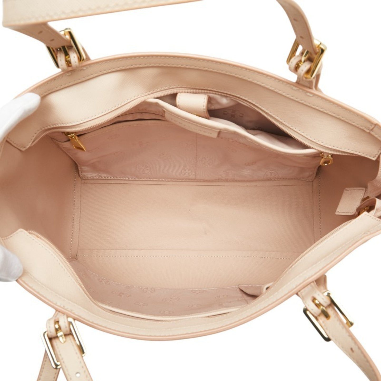 Tory Burch Tote Bag Shoulder Pink Beige Leather