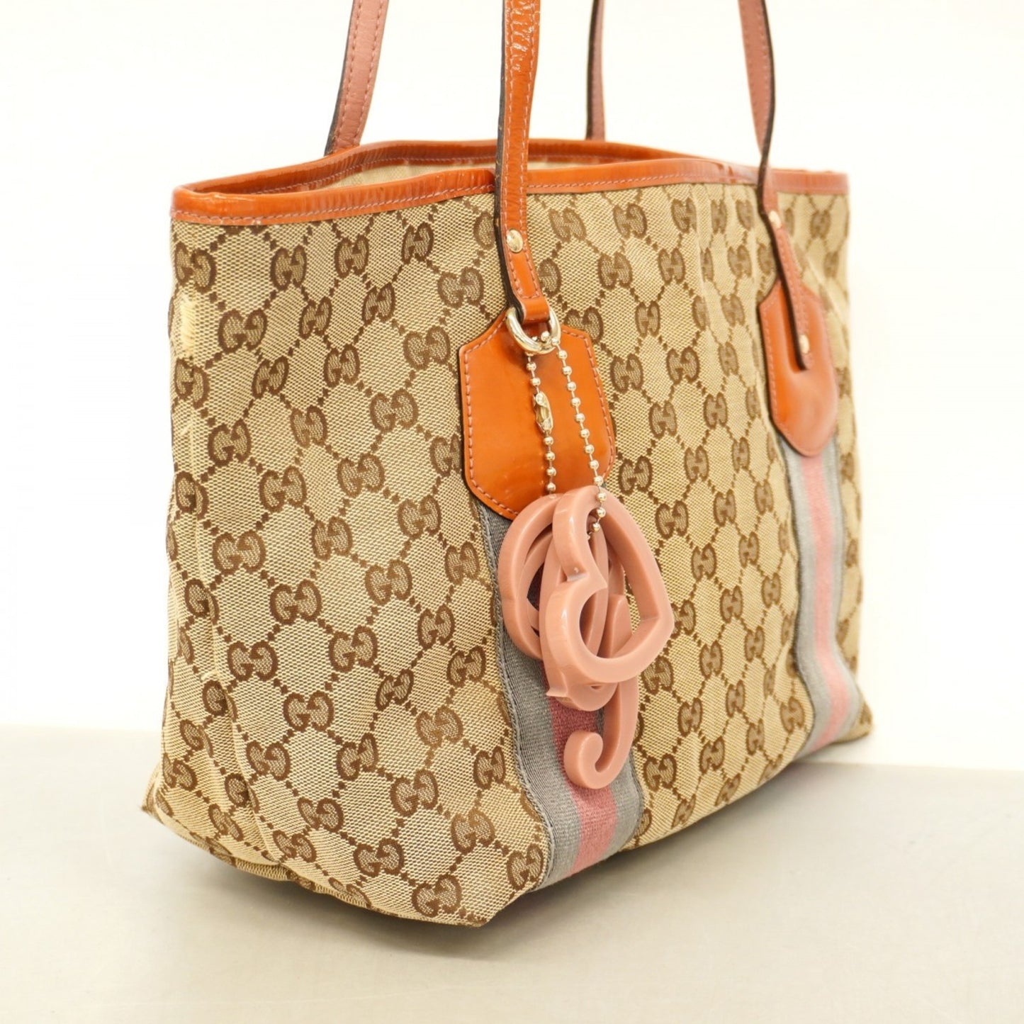 Gucci Tote Bag Gg Canvas 211971 Enamel Brown Champagne