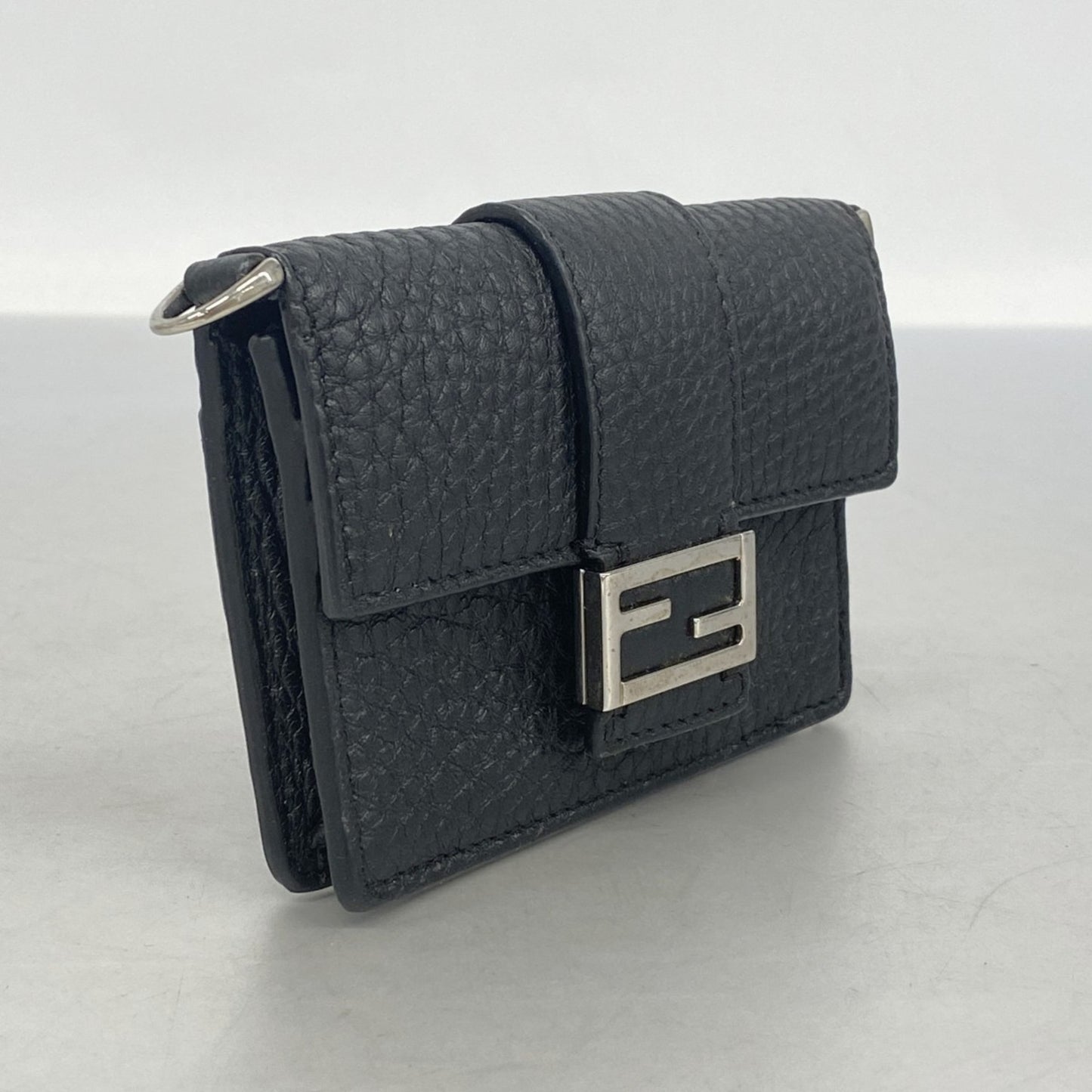 Fendi Pochette Micro Flat Bucket Leather Black
