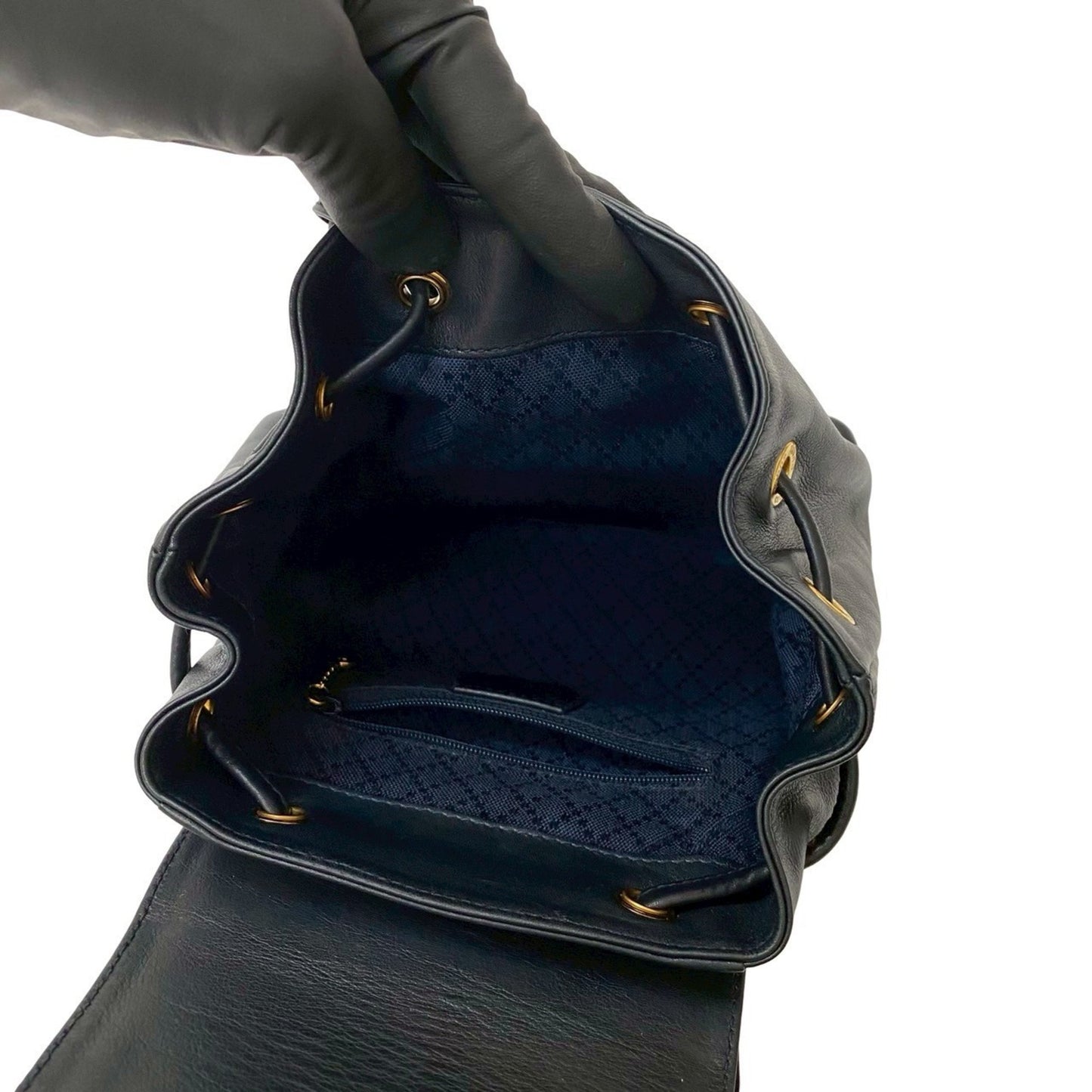 Gucci Bamboo Turnlock Leather Rucksack/Daypack In Dark Navy