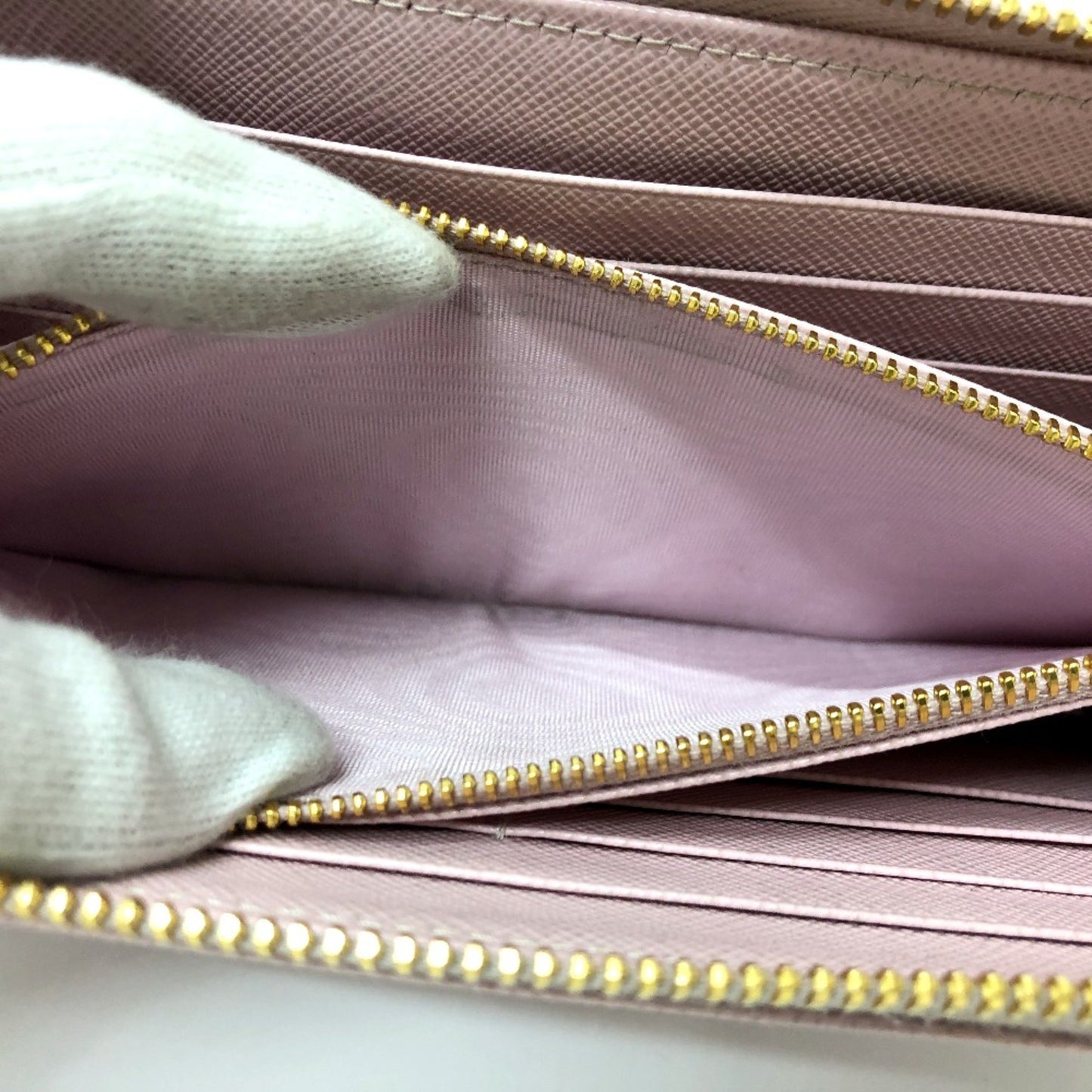 Prada 1Ml506 Logo Zip Around Long Wallet Pink Goldhardware
