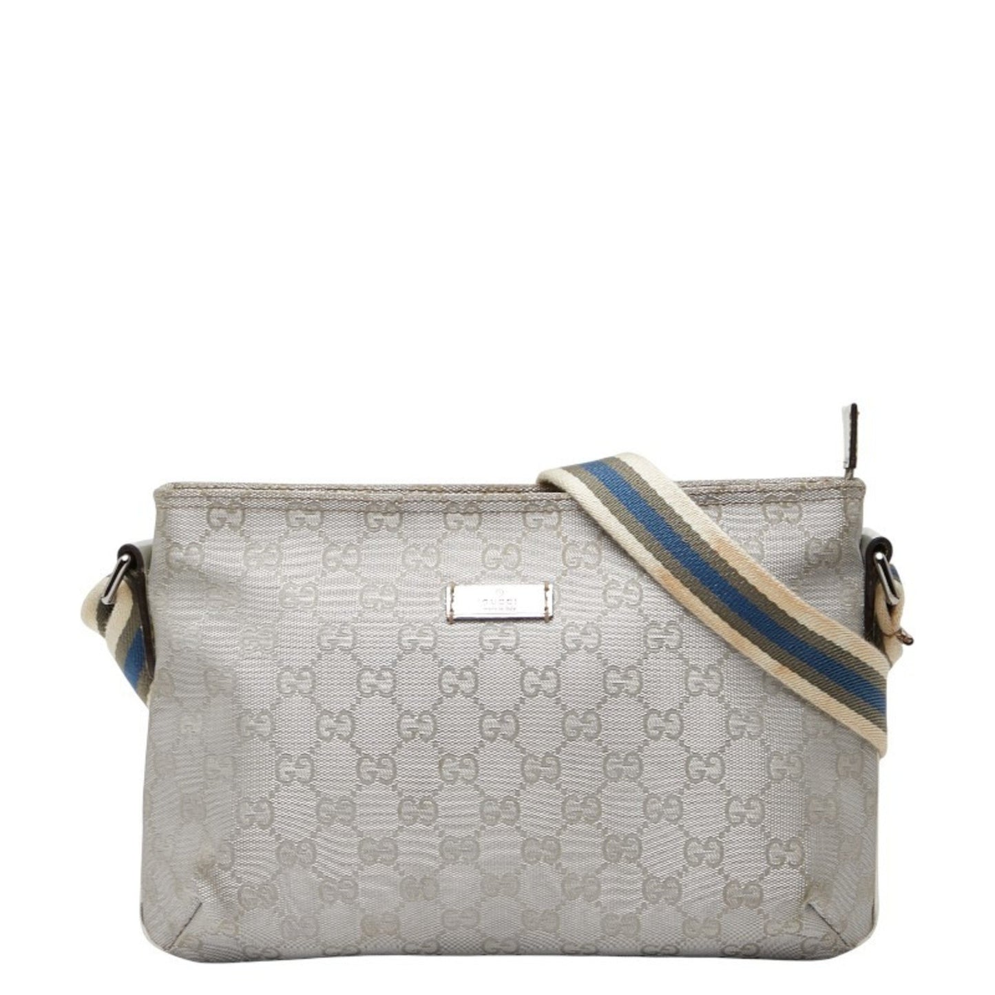 Gucci Gg Canvas Sherry Line Crossbody Shoulder Bag 189749 Silver Leather